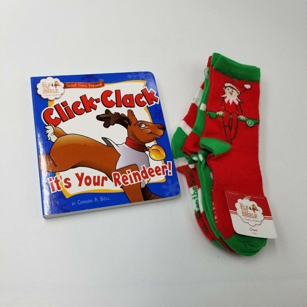 3 Pack Elf on the Shelf Crew Socks Click Clack Its Your Reindeer Book